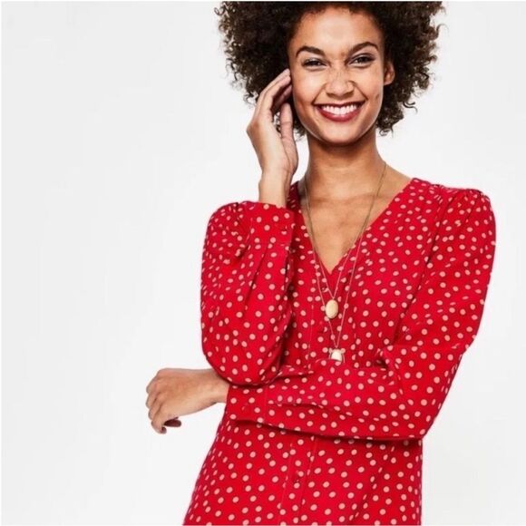BODEN Elsie Button Red Polka Dot Poinsettia Midi Dress NWT - Picture 11 of 11